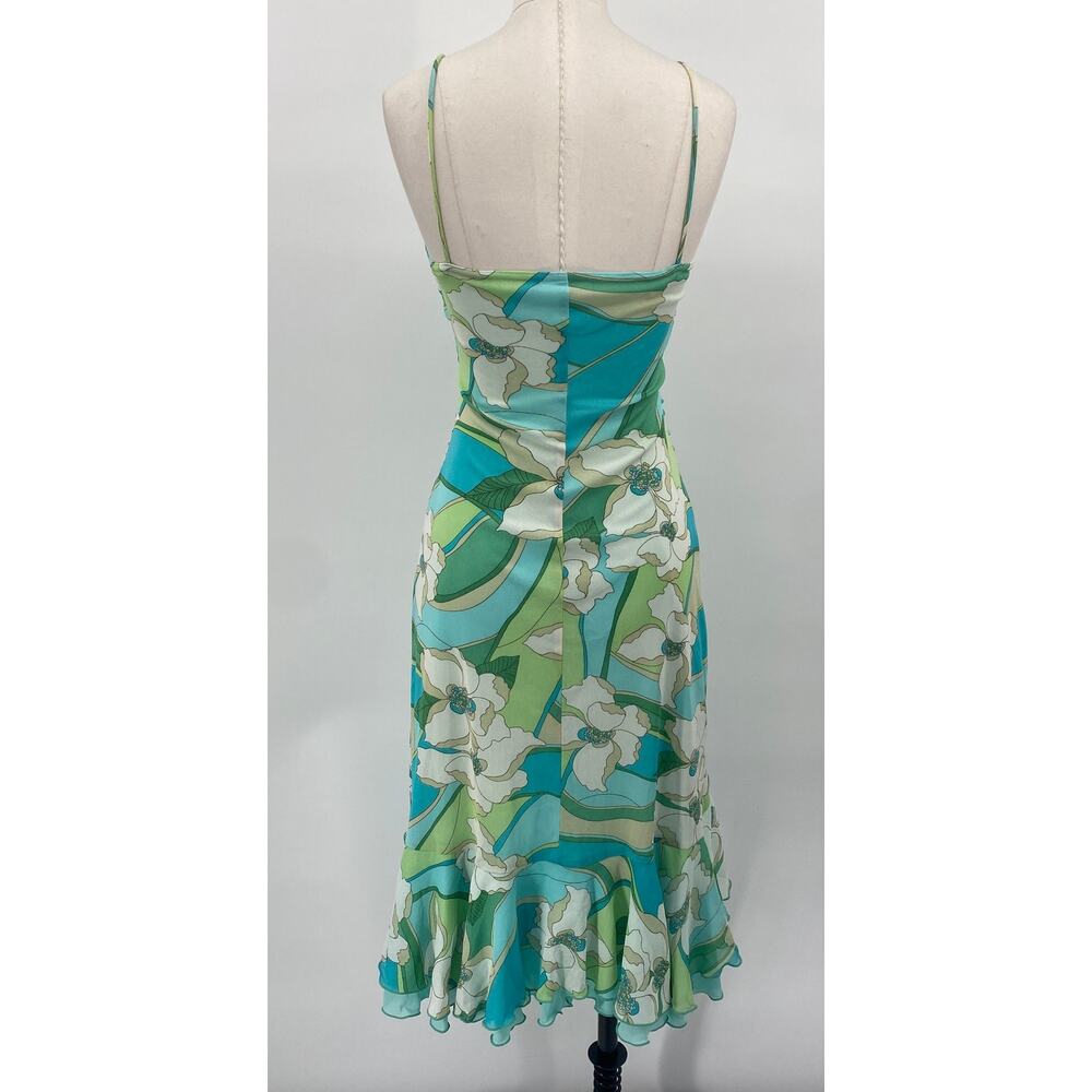 Vintage Y2k City Triangles Retro Floral Mini Dress Ruffled Hem Stretchy Mesh XS - Picture 6 of 8